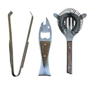 Vintage Hoffritz Bar Set Barware Tools Ice Tongs Opener Strainer Made in Japan